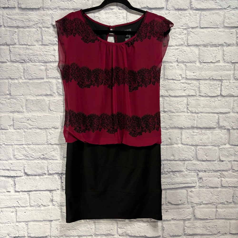 Enfocus Studio Black and Pink Lace Print Dress Size 6